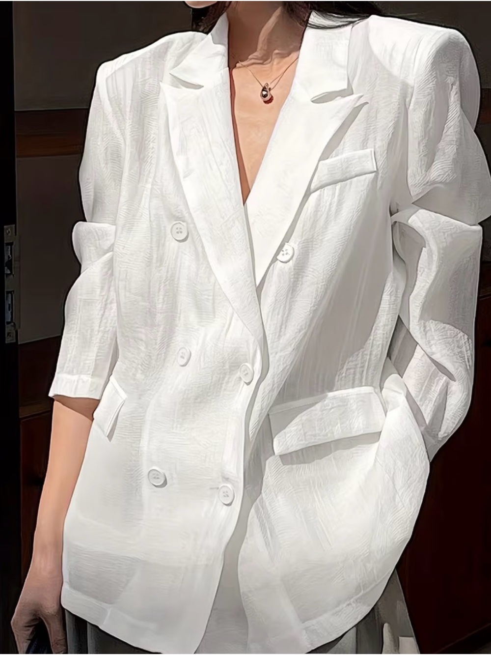 White Sheer Double-Breasted Women's Blazer Jacket